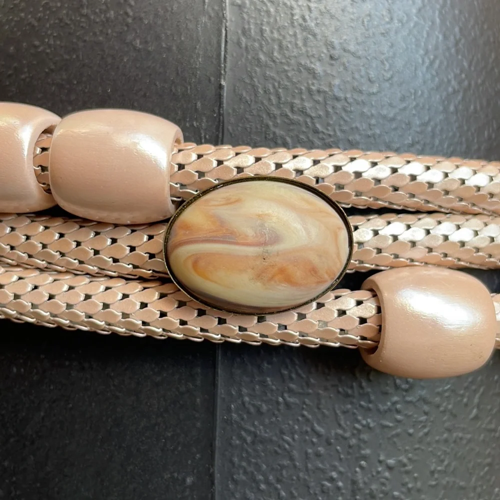Vintage Pink Beaded Boho Western Cowgirl Chain Belt - Picture 7 of 9